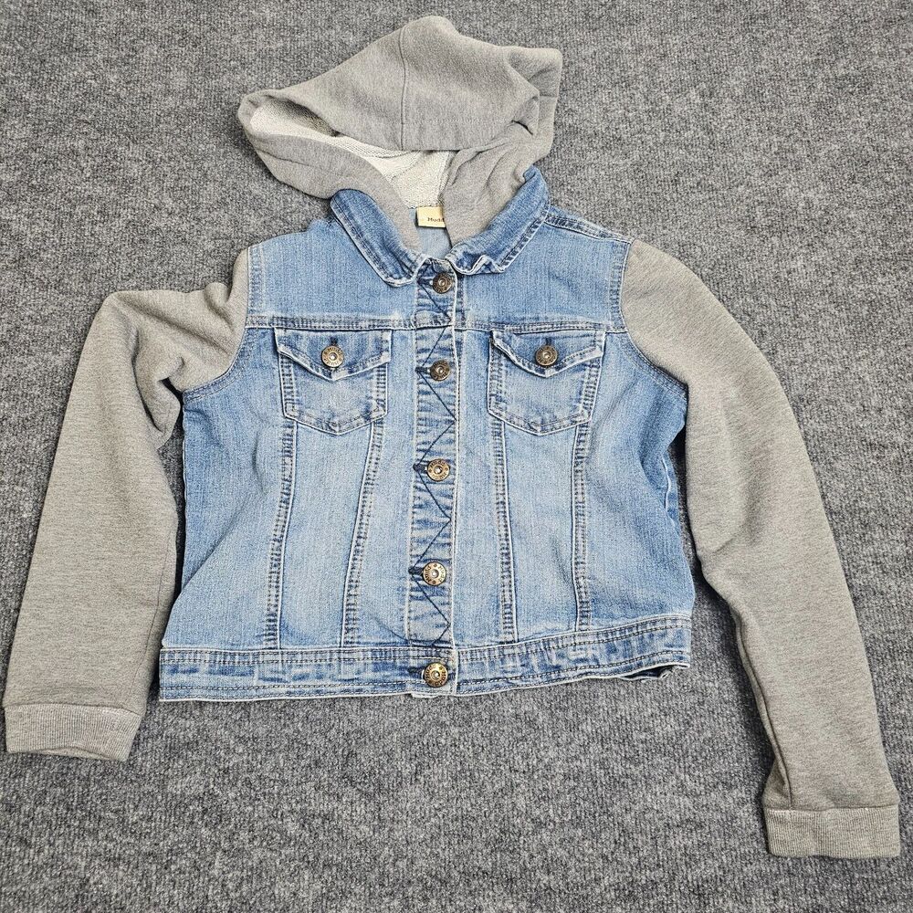MUDD Girls Jean Jacket with Gray Long Sleeves and Hoodie Girls Size 14